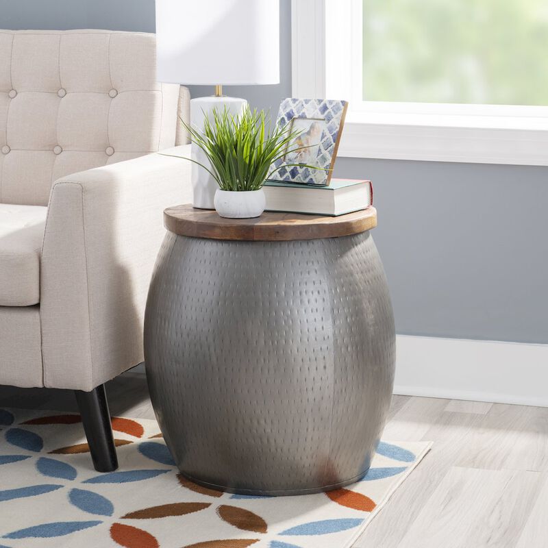 Linon Royce Drum Side Table With Storage Pewter image number 1