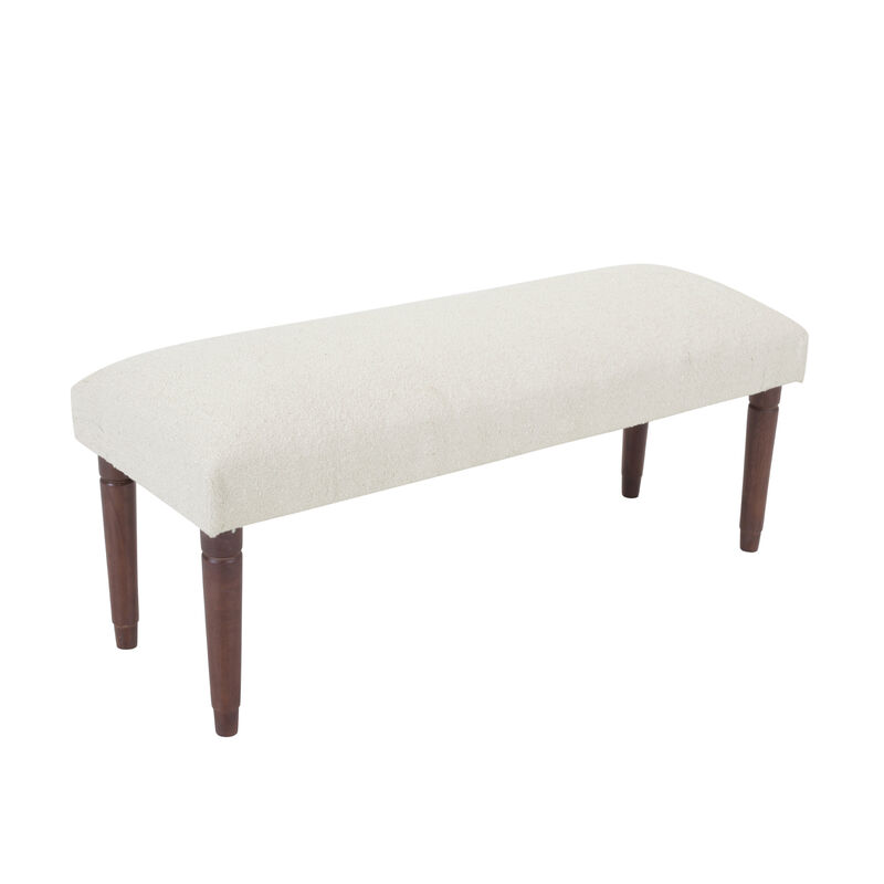 HomeRoots 47" Cream and Brown Boucle and Solid Wood Upholstered Bench image number 2