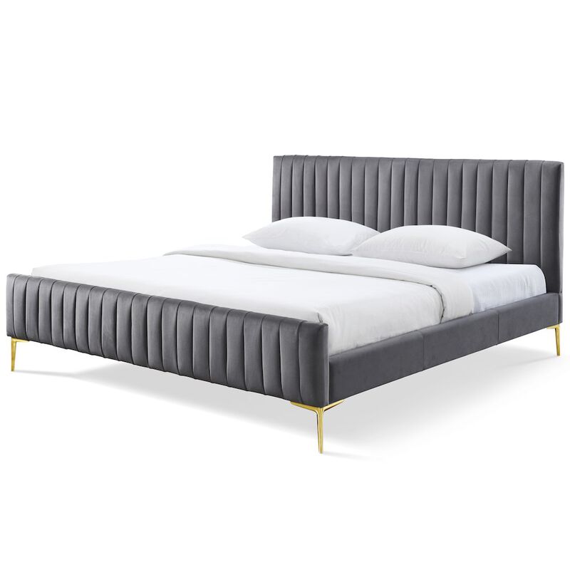 Omax Decor Julia Upholstered Contemporary Fabric King Platform Bed in Charcoal
