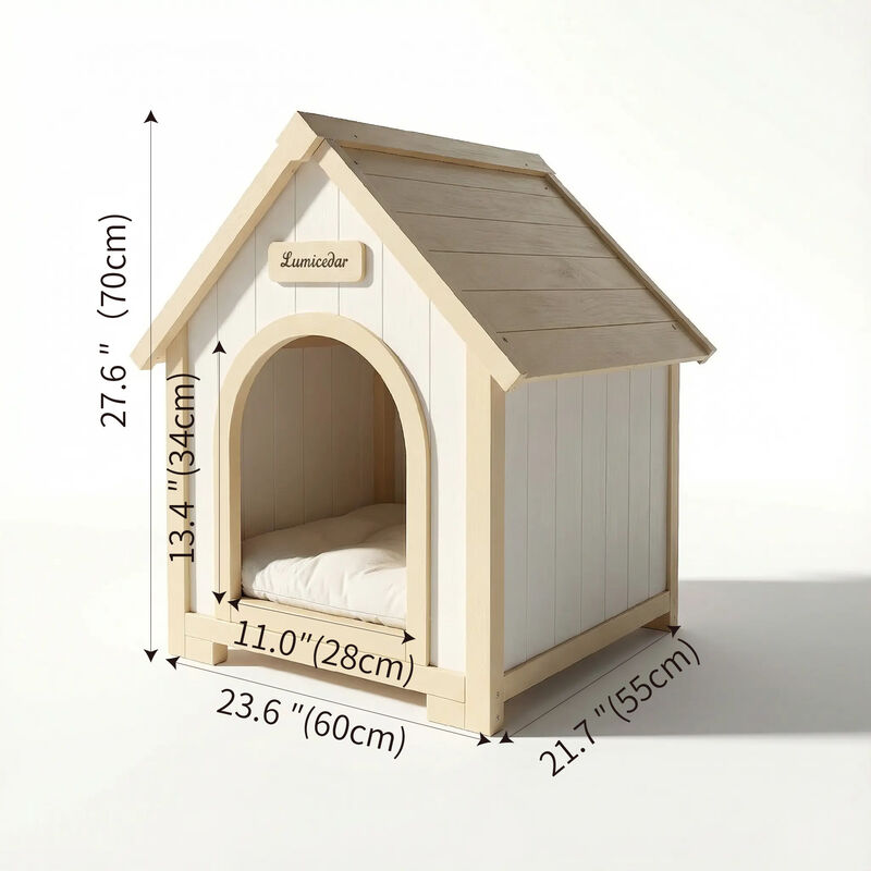 Solid Cedar Pet House, Cream Yellow Cabin Style Indoor Shelter for Small Dogs & Cats image number 3