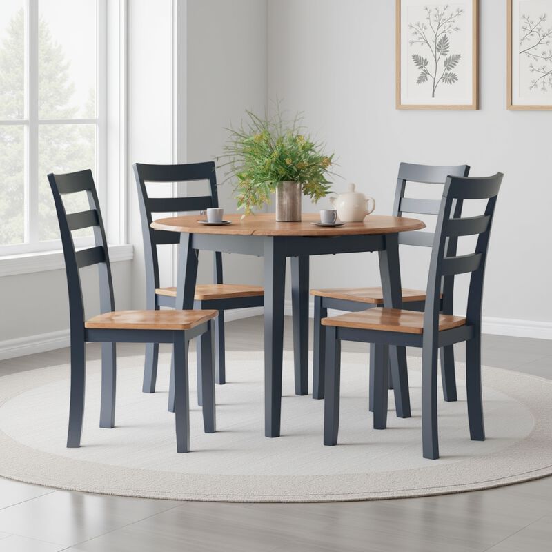 Gasy Dining Table, Extendable 26-42 Inch, Dark Blue, Wood, 2 Leaves