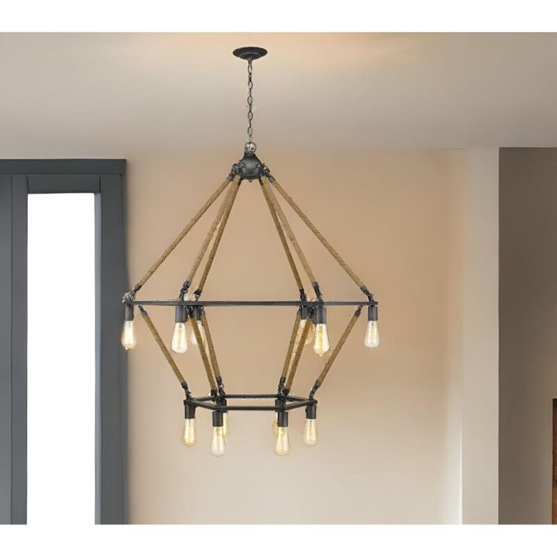 Hivvago Brown and Black Twelve Light Metal Dimmable Chandelier