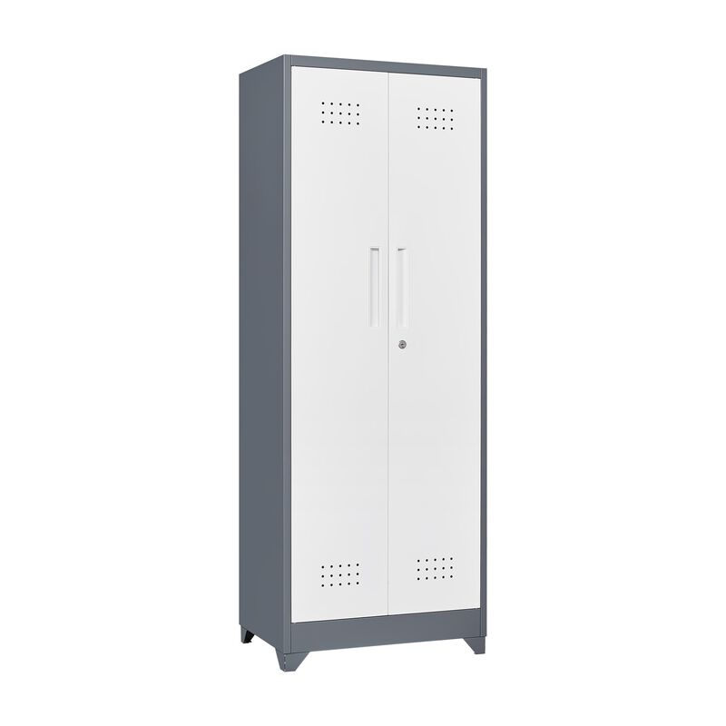 65" H Metal Broom Cleaning Tool Storage Cabinet With Locking Doors and Shelves image number 0