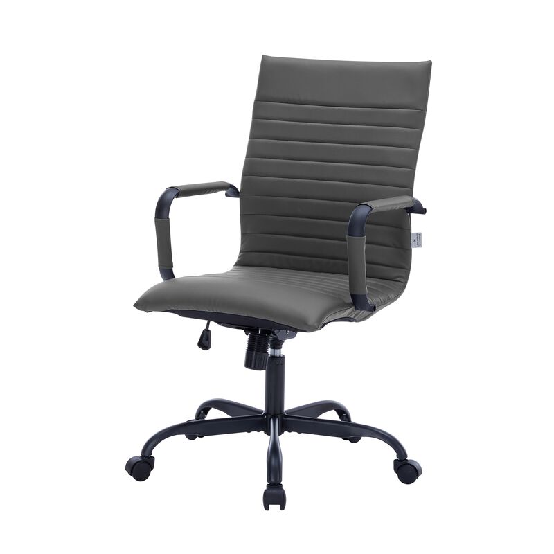 LeisureMod Harris Ergonomic High-Back Office Chair &ndash; Leather Upholstery, Adjustable Swivel, Tilt, and Black Iron Frame for Office & Conference Use