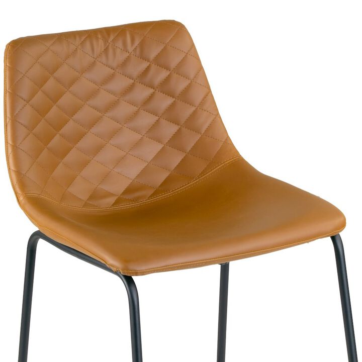 Glamour Home Set of 2 Iron Frame Cappuccino Brown Faux Leather Counter Stool Stitching