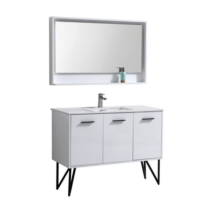 Kubebath Bosco 48 Modern Bathroom Vanity w/ Quartz Countertop and Matching Mirror