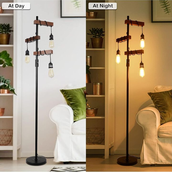 ELEMENT ACE Dimmable 3-Head Industrial Farmhouse Floor Lamp, Sturdy Vintage Tall Standing Pole Light for Living Room Bedroom Office Rustic Home Decor