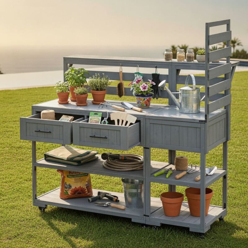 Large Modular Outdoor Kitchen Island Cart Grill Prep Table image number 3