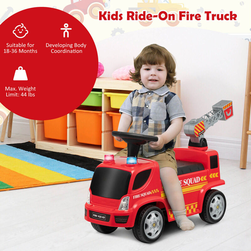 Push Ride On Fire Truck for Kids with Bubble Maker Ladder and Headlights-Red image number 5