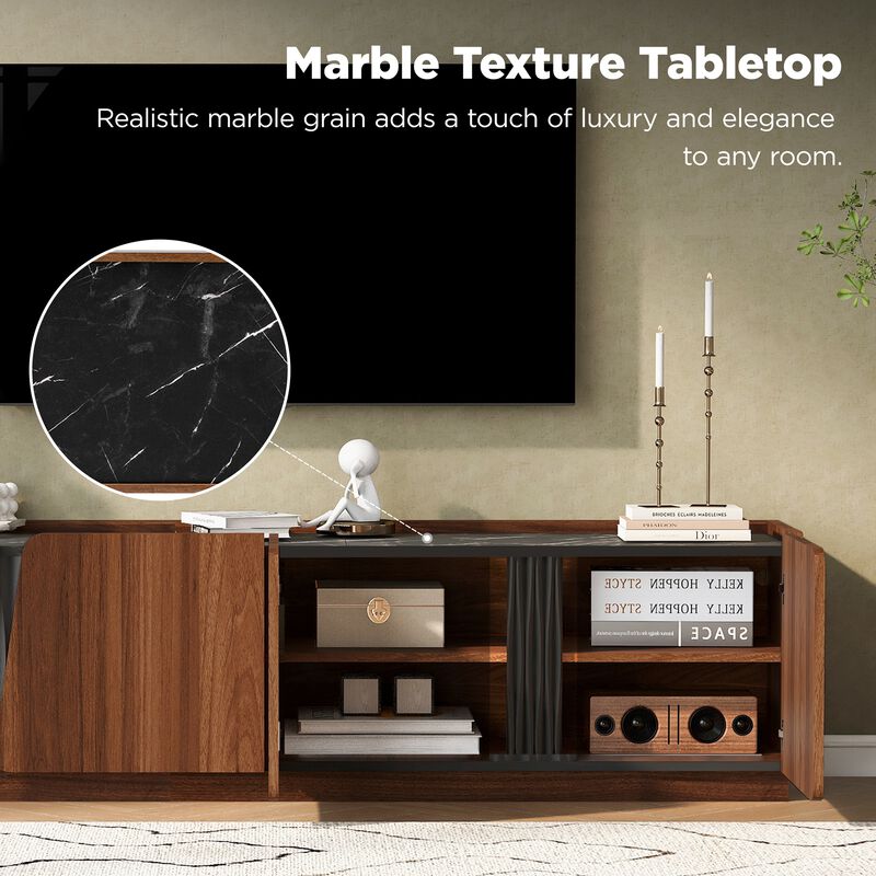 Merax Contemporary Accent Cabinet with Unique Shaped Doors, Marble Contrast Top image number 5