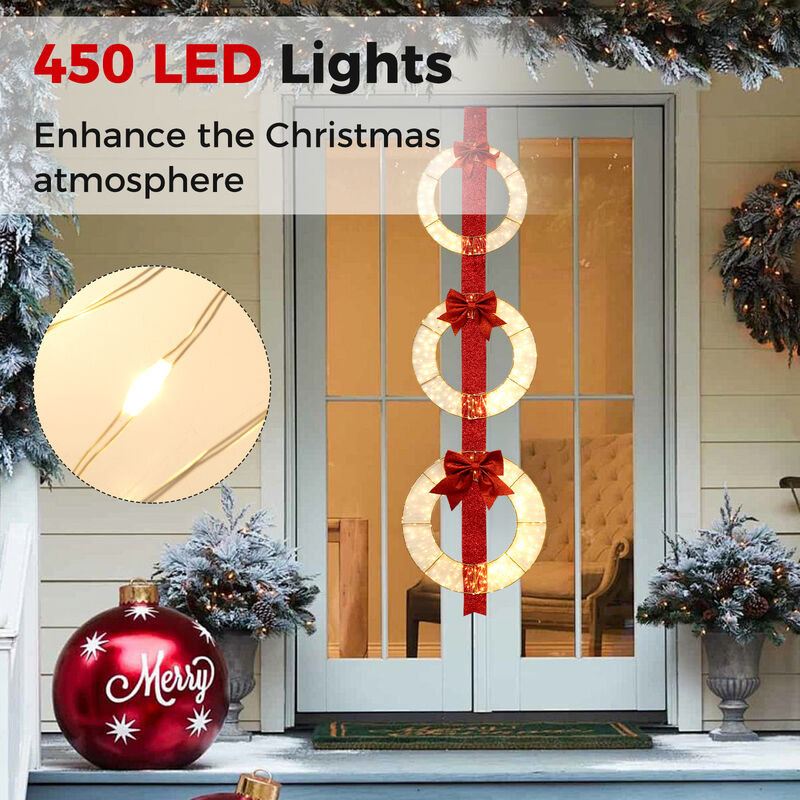 Set of 3 Christmas Lighted Wreaths with Warm White LED Lights and Bows image number 6