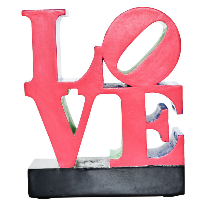 HomeRoots 4" Red Blue Green And Black Resin Love Tabletop Sculpture