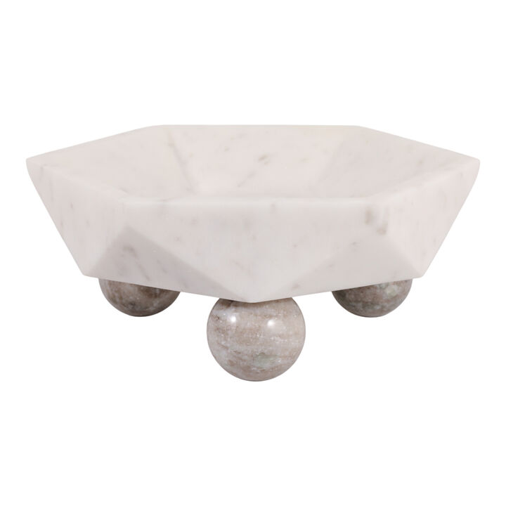 10x4" Marble Hexagon Bowl W/ball Feet, Wht/beige
