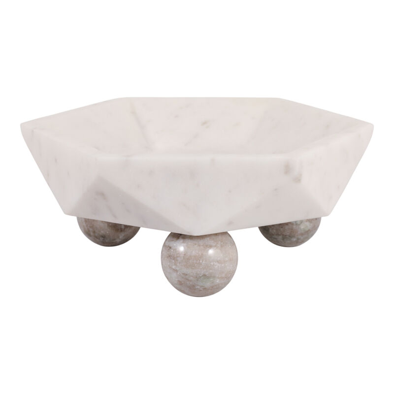 10x4" Marble Hexagon Bowl W/ball Feet, Wht/beige image number 0