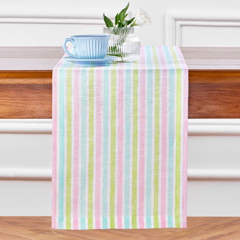 Solino Home Palm Beach Stripe 100% Linen Table Runner &ndash; Handcrafted, Machine Washable, Perfect for Holiday and Everyday Dining