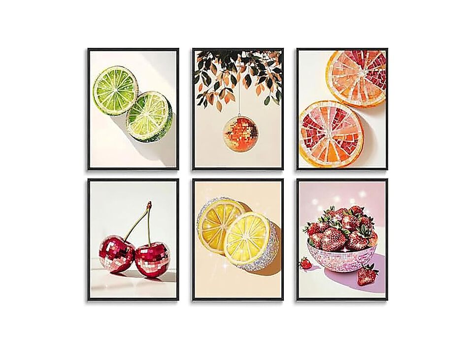 6 Pack Disco Fruit Wall Art Funky Oranges Strawberry Cherry Decor Trendy Preppy