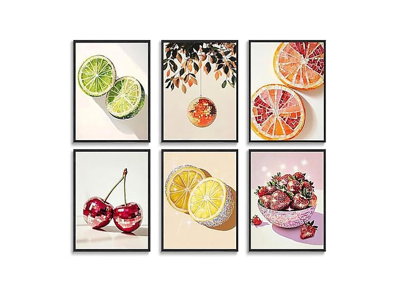 6 Pack Disco Fruit Wall Art Funky Oranges Strawberry Cherry Decor Trendy Preppy image number 0