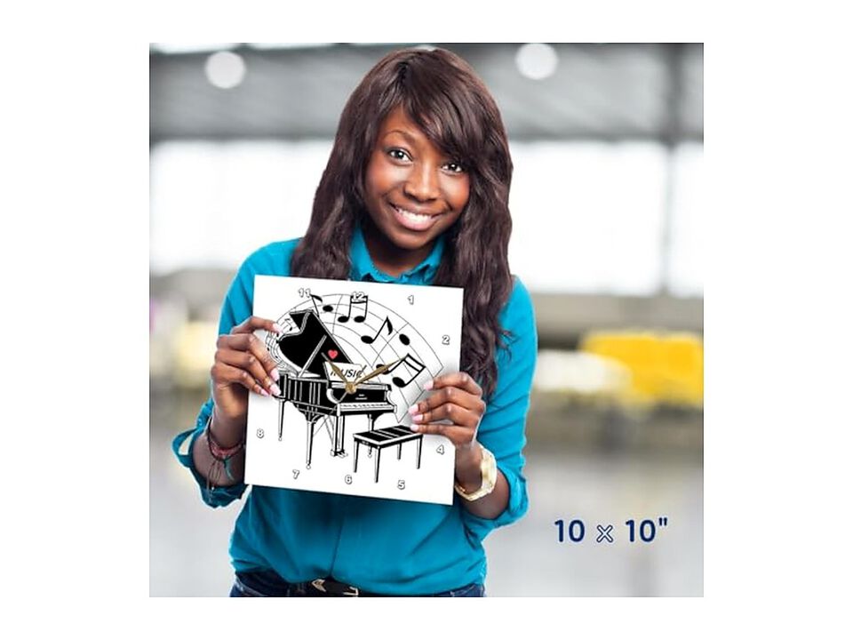Black Piano Dancing Notes Love Music Wall Clock 10 Inch Home Decor