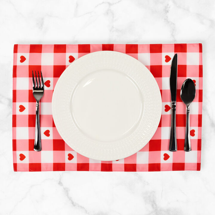 Set of 4 Checkered Hearts Valentine's Day Placemats 18"