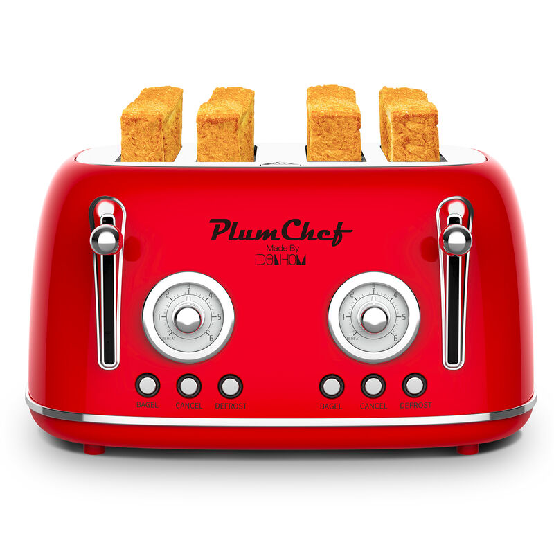 4 Slice Retro Style Toaster, 1650W Dual Control Toaster , 6 Browning Settings, Removable Crumb Tray image number 6