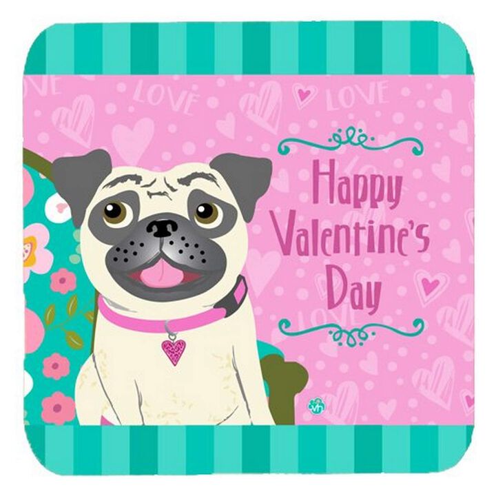 Caroline's Treasures VHA3002FC Happy Valentine's Day Pug Foam Coasters (Set of 4), 3.5, Multicolor