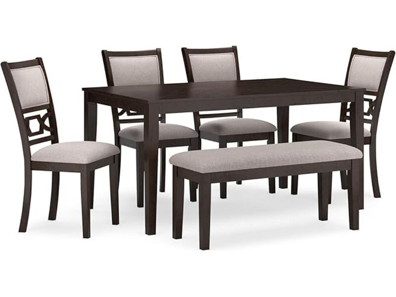 Dining Set &ndash; 7‑Piece Cherry Brown Wood Table with 4 Upholstered Chairs & Bench, Seats 6 image number 0