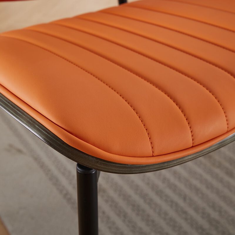 Clihome Dining Chairs Set of 2 Mid Century Modern Retro Faux Leather Chair with Walnut Bentwood Back Upholstered Seat Metal Legs Adjustable Foot for Kitchen Dining Room Chairs