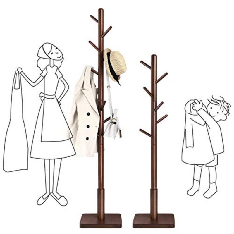 Solid Walnut Coat Rack Stand with 8 Hooks - Elegant Hall Tree