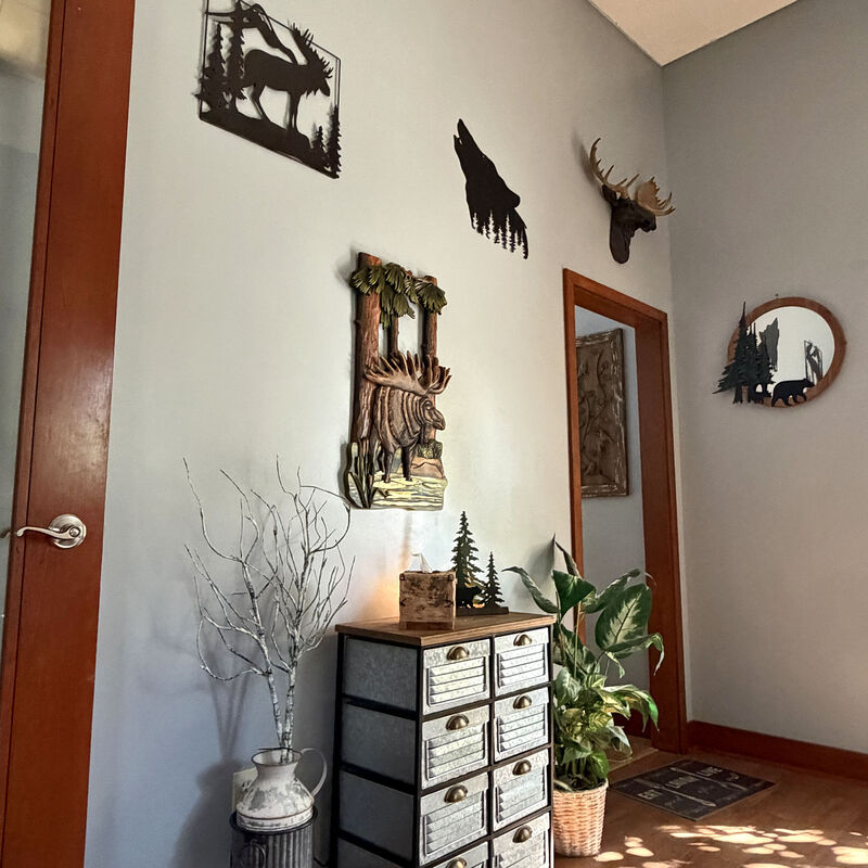 31x17 Intarsia Wood Moose Wall Sculpture Rustic Cabin Lodge Wildlife Decor image number 9