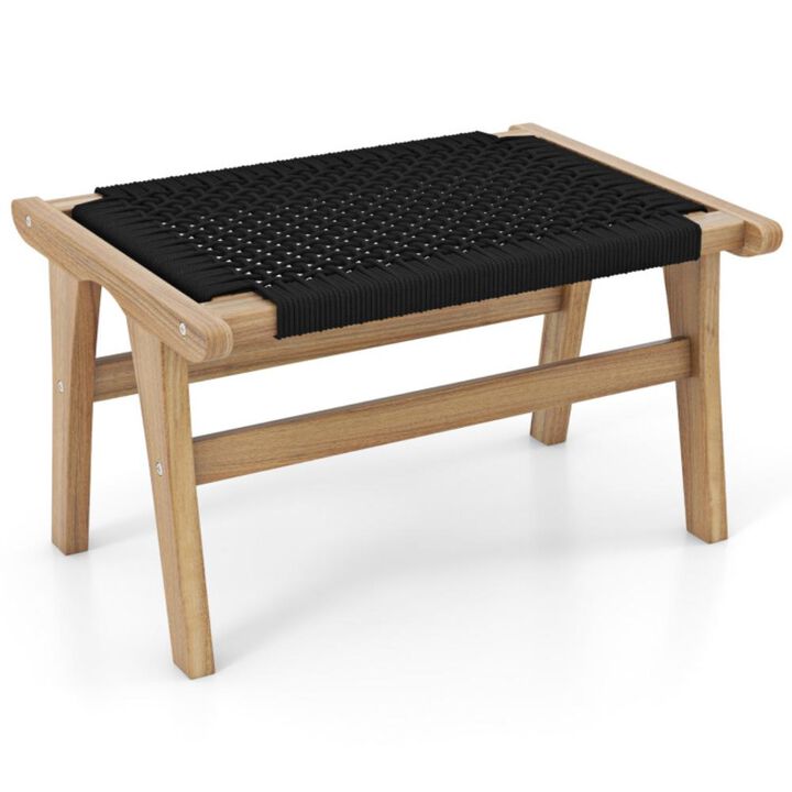 Hivvago Indoor Outdoor Ottoman Footstool Teak Wooden Foot Rest with Handwoven Cordage