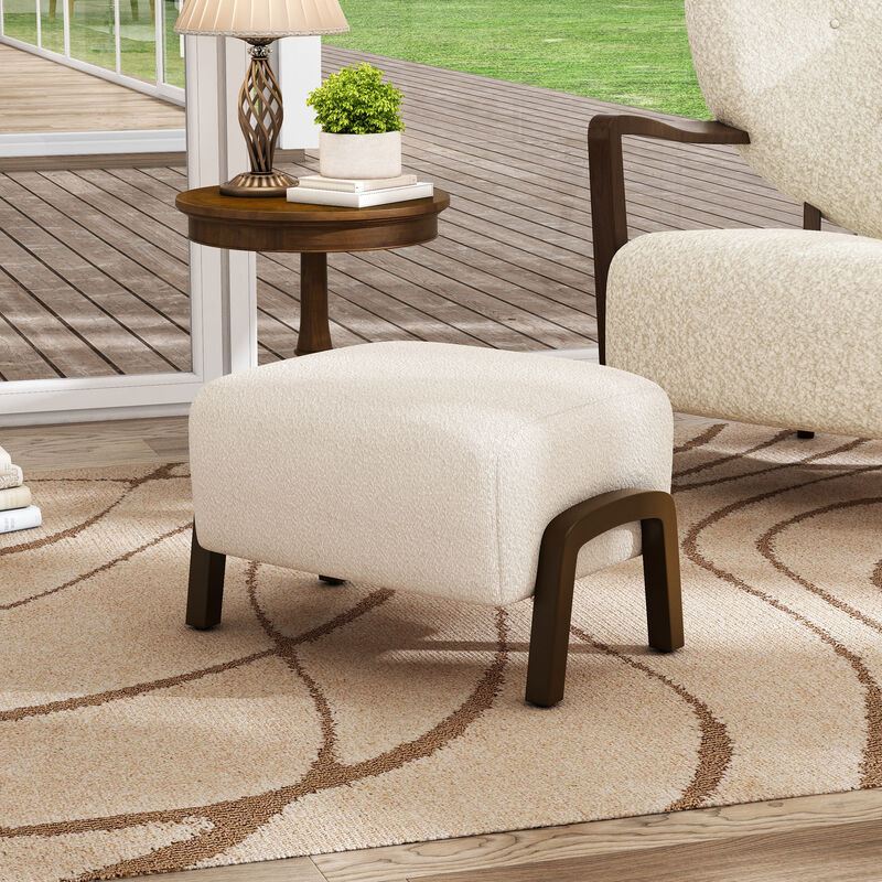 Christopher Knight Home Syler Contemporary Rubberwood Boucle Upholstered Ottoman image number 1