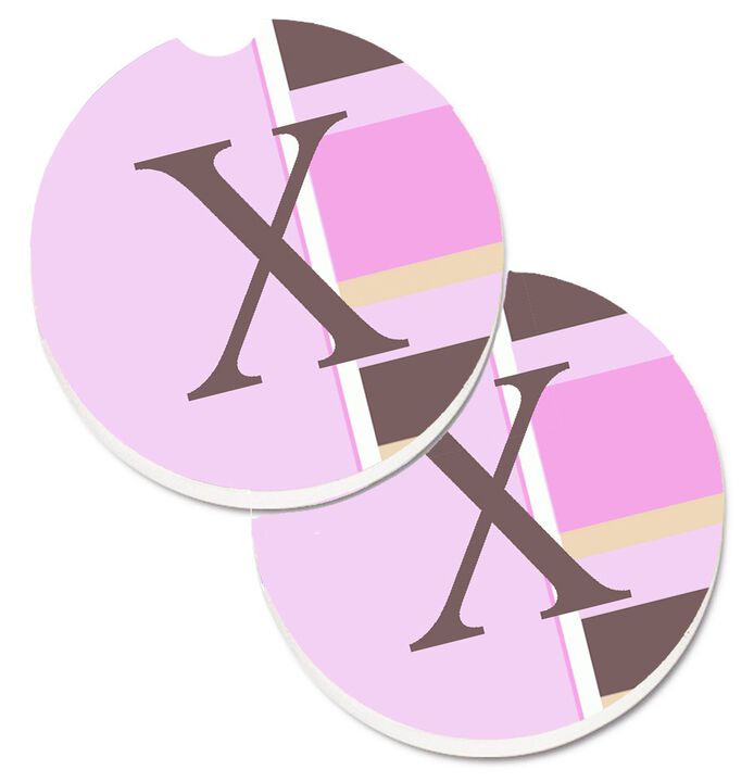 Caroline's Treasures Letter x Initial Monogram - Pink Stripes Set of 2 Cup Holder Car Coasters CJ1005-XCARC, 2.56, Multicolor