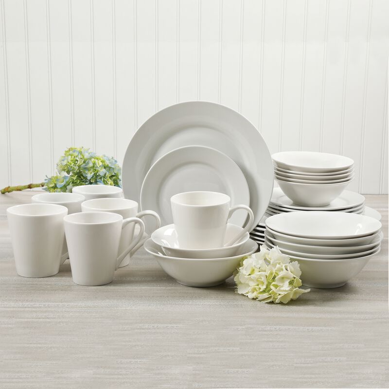 Gibson Home Noble Court 30 Piece Ceramic Dinnerware Set in White