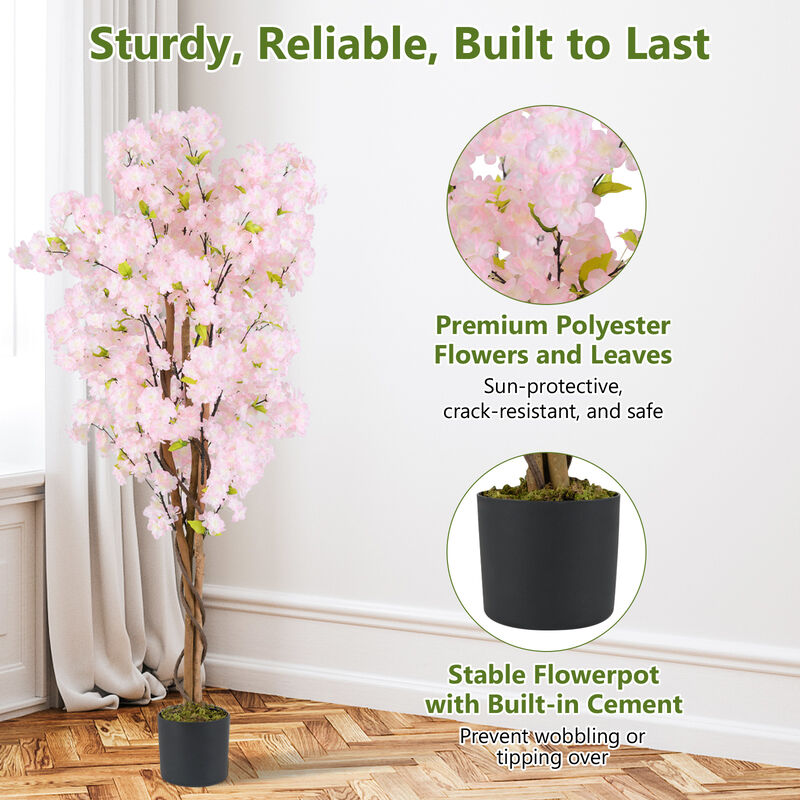 Set of 2 Tall Artificial Cherry Blossom Trees with Pink Blooming Flowers-Pink image number 3