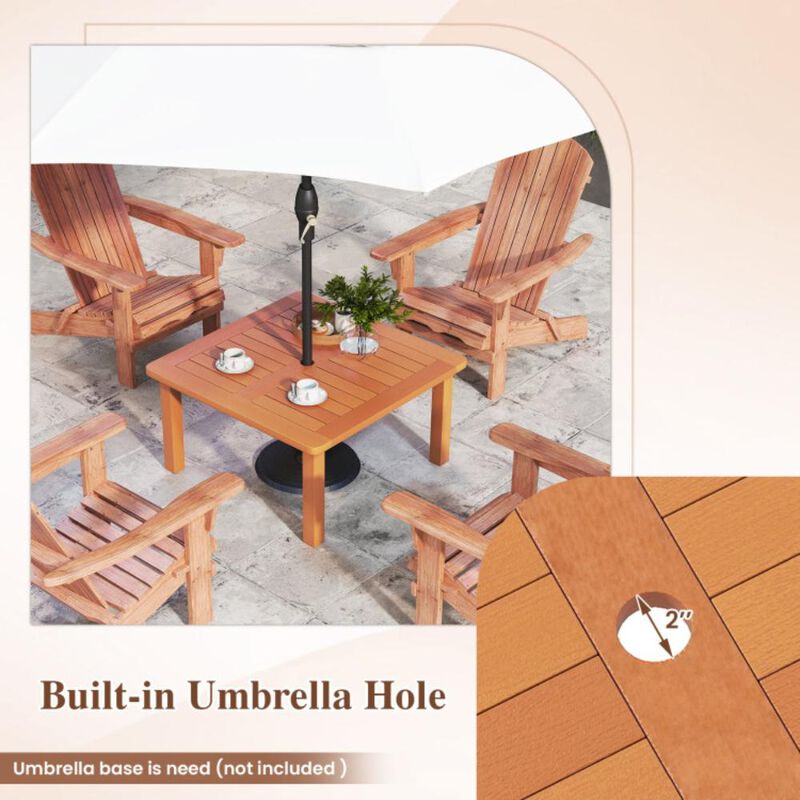 Hivvago Patio Coffee Table with Umbrella Hole and Teak Oil Finish