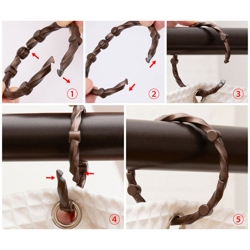 Rust-Proof Twisted Shower Curtain Hooks with Clasp Closure, Set of 12 image number 7