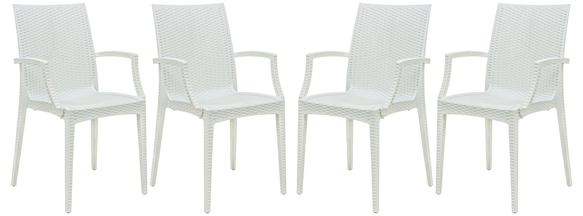 LeisureMod Patio Dining Armchair, Stackable Indoor and Outdoor Polypropylene Chairs with Ergonomic Design for Garden, Deck, or Kitchen Use, Set of 4