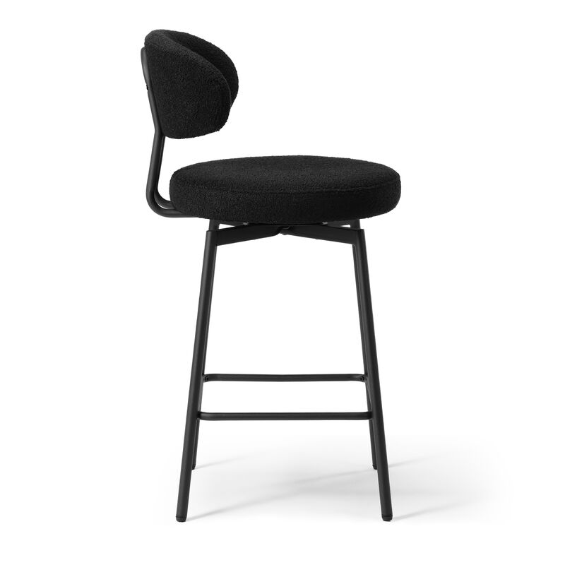 WestinTrends Modern Upholstered Sherpa Fabric Counter Height Bar Stools with Back (Set of 2) image number 3