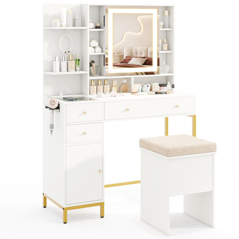 Vanity Dressing Table Set with Stool 3 Lighting Modes and Storage Cabinet image number 3