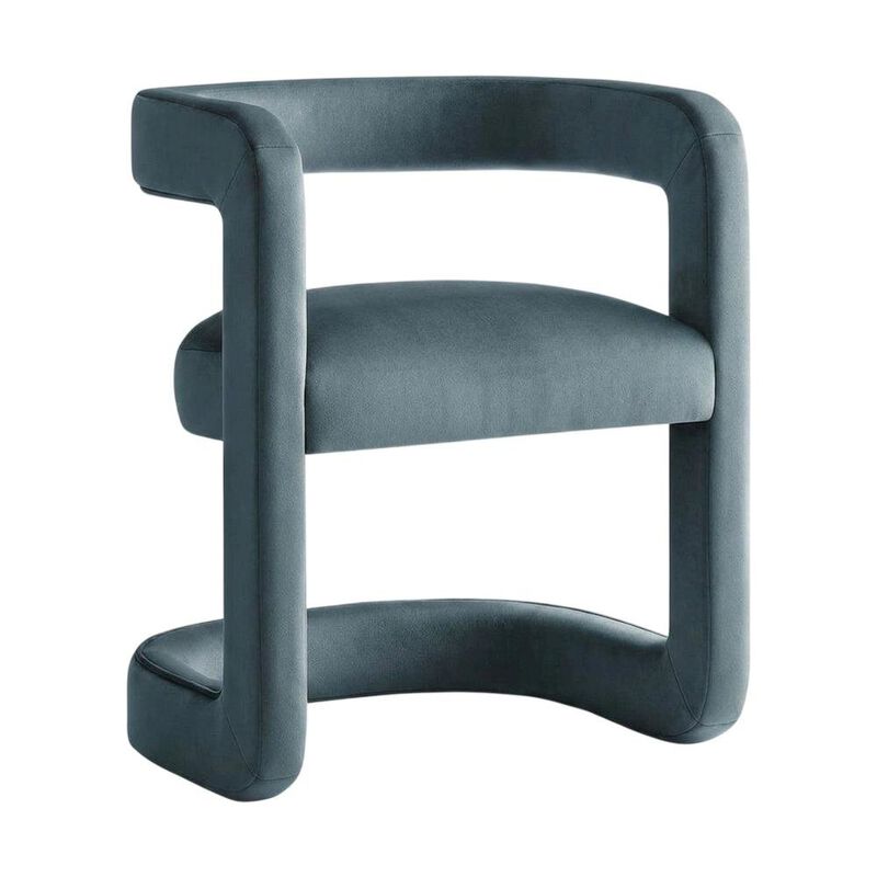 Performance Velvet Barrel Dining Chair with Arms, Cadet Blue image number 1