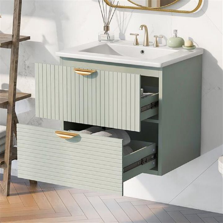 Modern Wall-Mounted Bathroom Vanity with 2 Drawers &ndash; Space-Saving Design