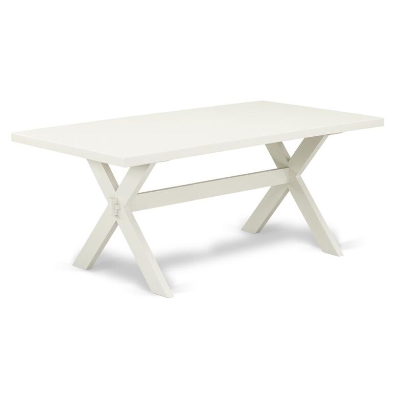 East West Furniture 7Pc Wood Dining Table Set Consists of a Dining Table and 6 Parsons Chairs with Baby Blue Color Linen Fabric, Medium Size Table with Full Back Chairs, Wirebrushed Linen