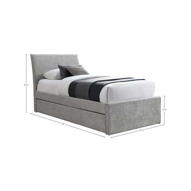 Meridian Furniture Myles Grey Chenille Fabric Twin Trundle Bed