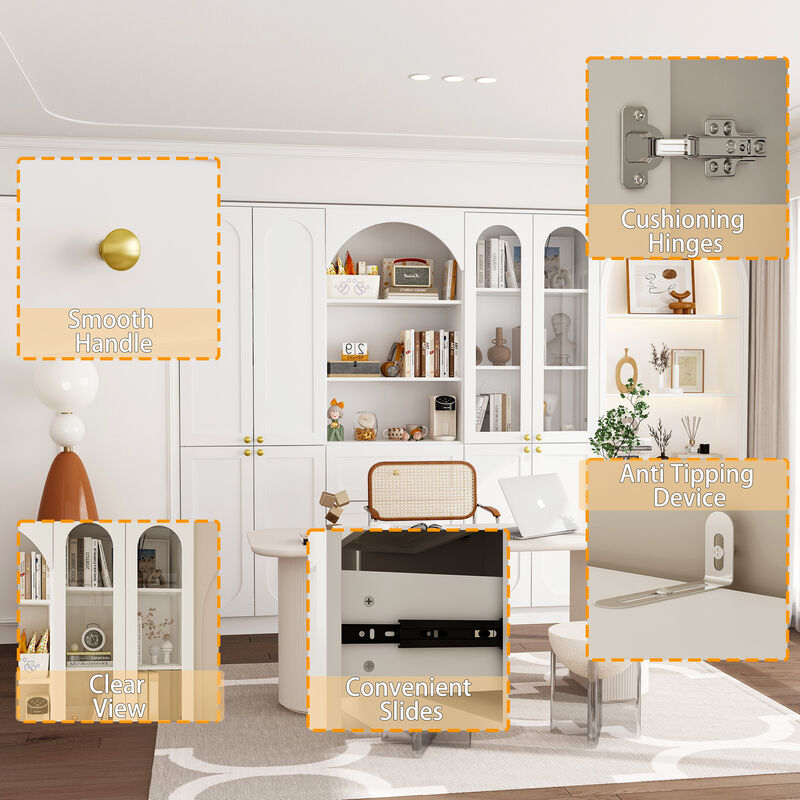 FUFU&GAGA 70.9" Bookcase with Shelves and Drawers for Home Organization (70.9" W x 11.8" D x 70.3" H) White