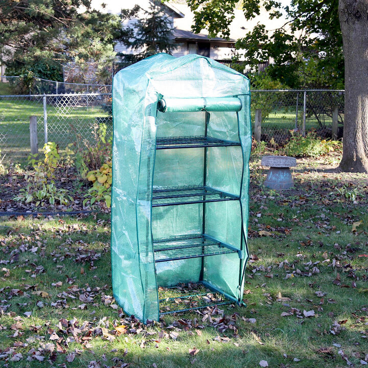 Sunnydaze Steel PVC Cover Mini Greenhouse with 4 Shelves/Zipper - Green