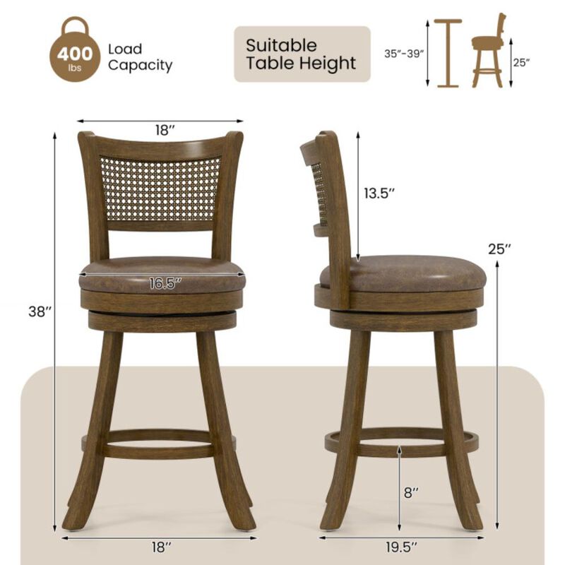 Hivvago Set of 2 Bar Stools 25" Swivel Bar Chairs Leathaire Counter Height Stools image number 3