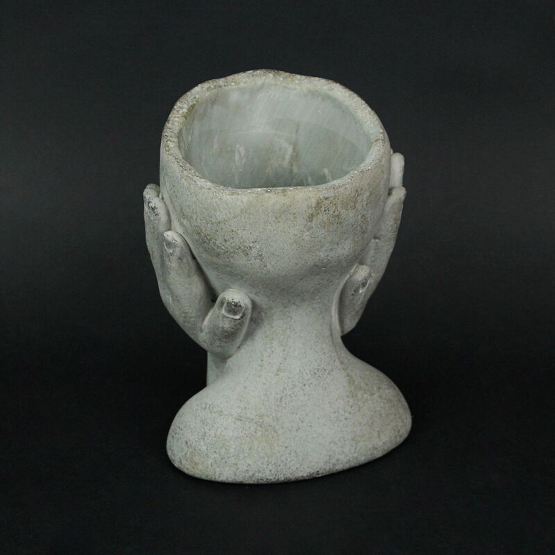 Cement Head Lady Resting Face In Hands Decorative Flower Pot Home Decor Planter image number 2