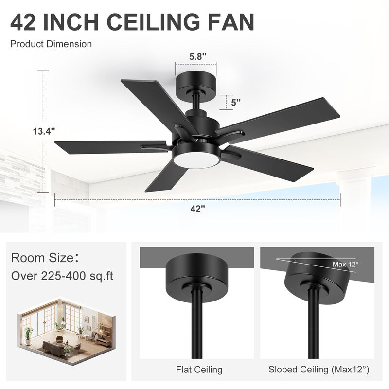 Breezary 42" LED Ceiling Fan with Light, 5 Blades, DC Motor, 6 Speeds, Remote Control image number 5