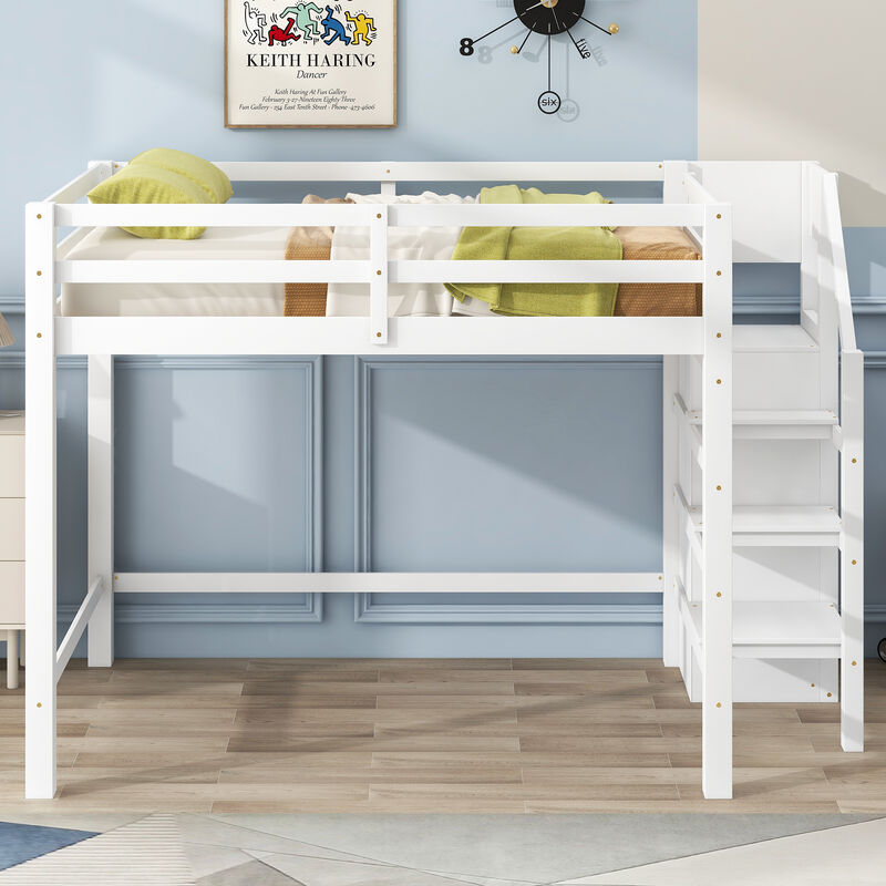 Merax Loft Bed with Built-in Storage Wardrobe and Staircase