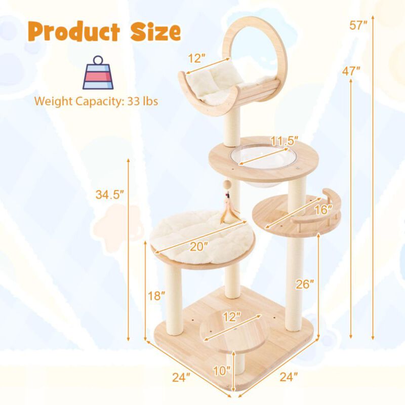 Hivvago 4-in-1 Large Wooden Cat Tower with Space Capsule Nest for Indoor Cats